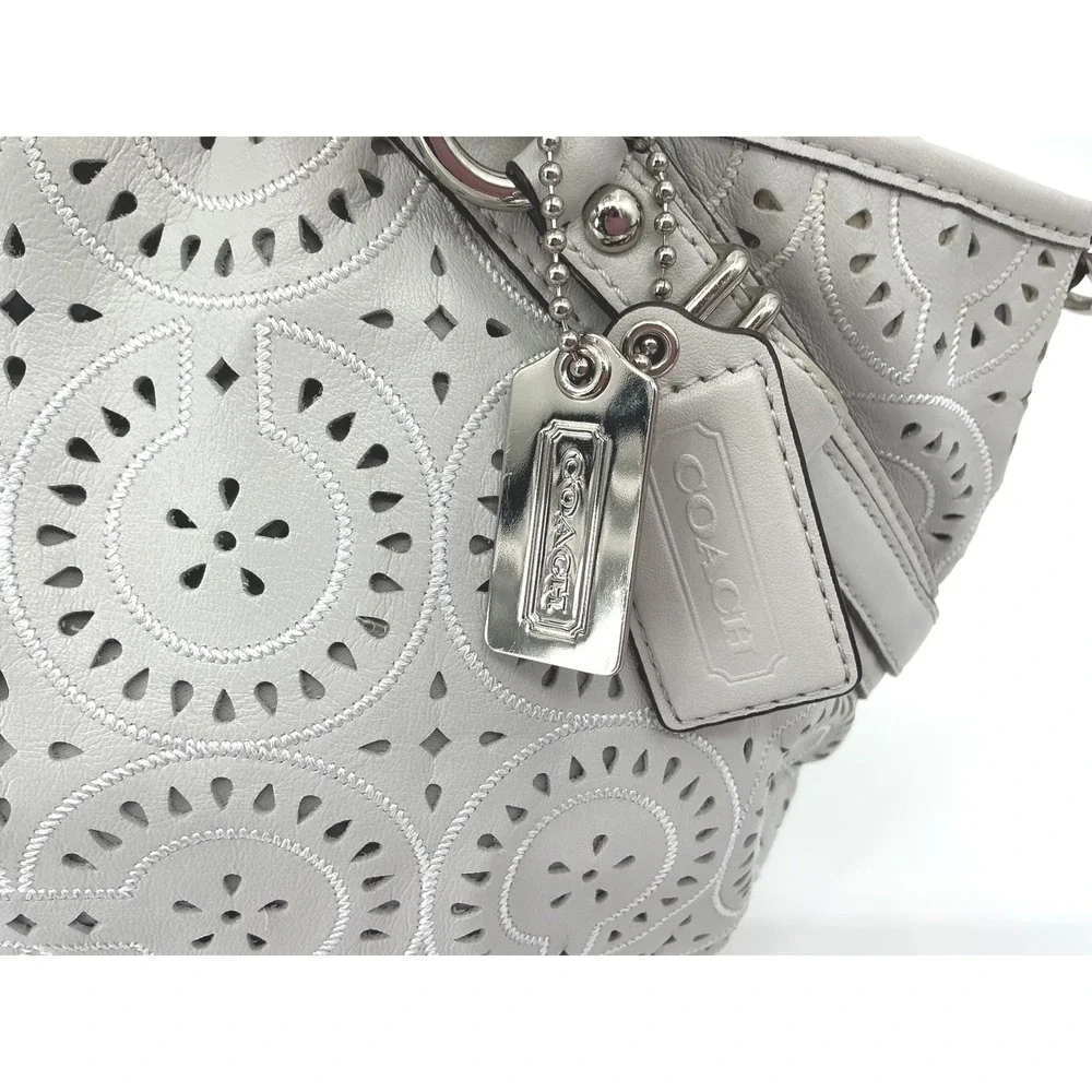 Coach‎ Madison Gray Laser Cut Leather Satchel Crossbody Bag